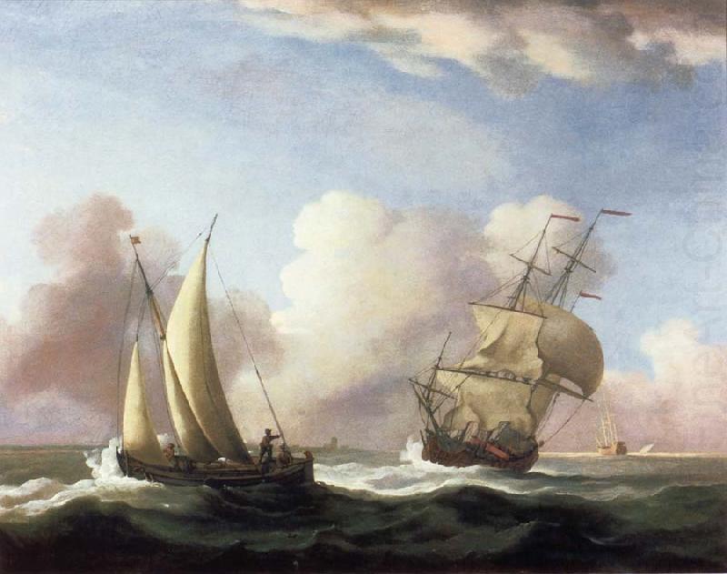 Monamy, Peter A Small Sailing boat and a merchantman at sea in a rising Wind china oil painting image